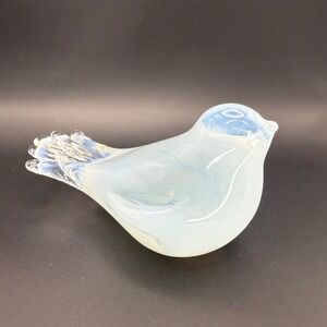 Vintage Opalescent Opaline Blue Art Glass Bird Figurine Paperweight Hand Blown